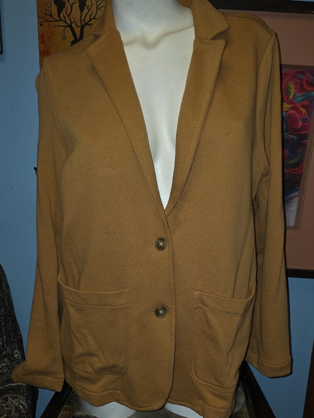 Caslon Camel Knit Blazer with Patch Pockets